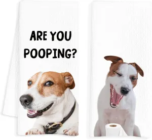 Jack Russell Terrier Hand Towels for Bathroom Set of 2, Jack Russell Terrier Bathroom Hand Towels, are You Pooping Sign, Dog Bathroom Decor, Jack Russell Terrier Gifts, 16x24 Inch