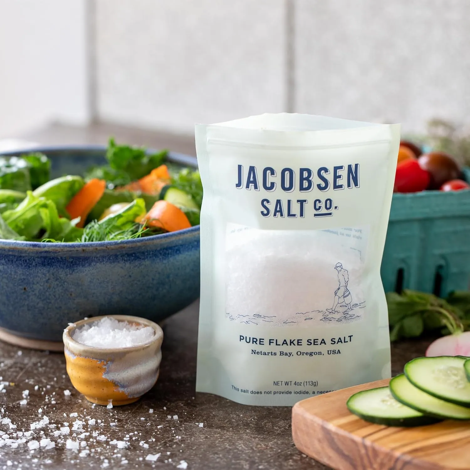 Jacobsen Salt Co. Pure Flake Sea Salt – Kosher Salt, Coarse, Non-Iodized Made in USA, Non-GMO, Steak Seasoning, Gourmet, Real Salt Flakes – 4oz (2-Pack)