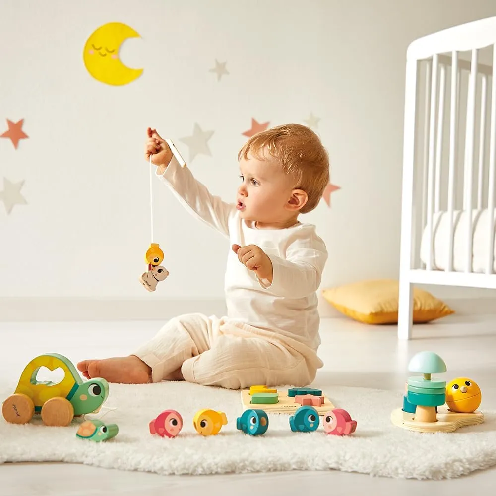 Janod - Baby Play Box - Children's Toy 18 Months - Stimulus Toys with Wooden Puzzle - Baby Motor Skills - Activity Toys and Psychomotor Development - from 18 Months - J04064