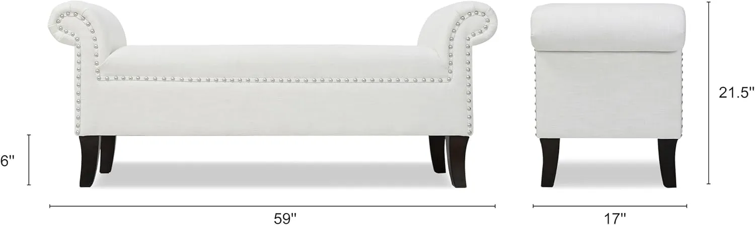 Jennifer Taylor Home Kathy Roll Arm Entryway Accent Bench, Bright White Polyester
