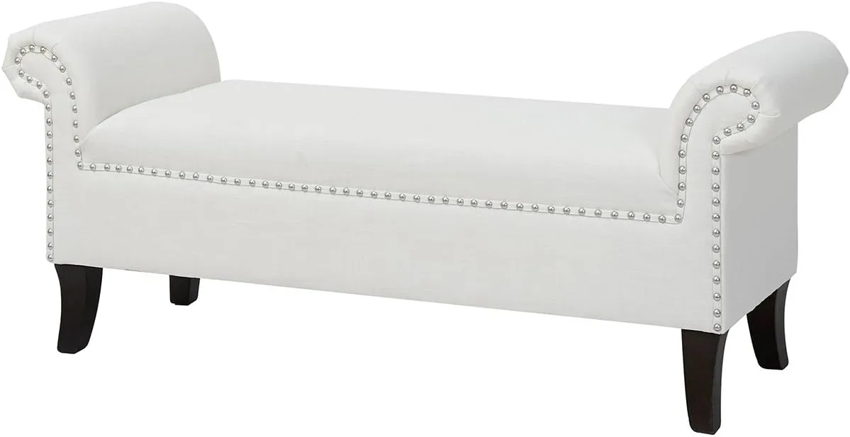 Jennifer Taylor Home Kathy Roll Arm Entryway Accent Bench, Bright White Polyester