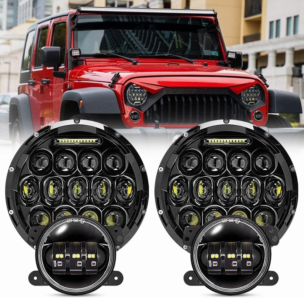 JHLion Black LED Headlights   Fog Lights for Jeep Wrangler 1997–2020 – Extreme Off-Road Brightness, 2000% Upgrade, Plug & Play Kit
