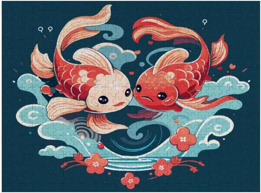 Jigsaw Puzzle 1000 Pieces Fish Cartoon Chinese Oriental Art Puzzles for Adults Creative Gift Puzzles Funny Family Games Multiple Size