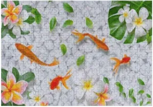 Jigsaw Puzzle 1000 Pieces Fish Flowers River Stone Asian Style Puzzles for Adults Teens and Kids Creative Gift Puzzles Funny Family Games Multiple Size