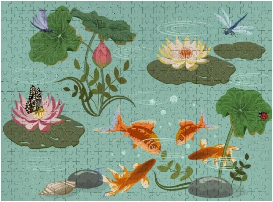 Jigsaw Puzzle 500 Pieces Fish Water Lilies Puzzles for Adults Creative Gift Puzzles Funny Family Games Multiple Size
