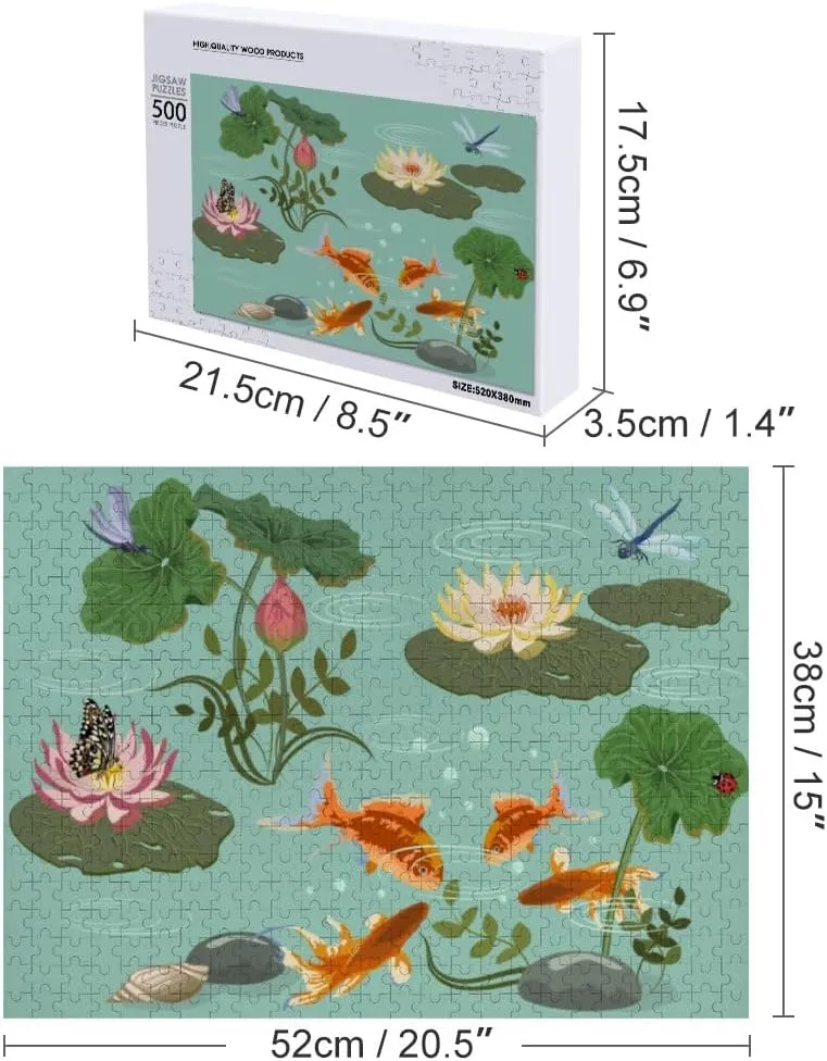 Jigsaw Puzzle 500 Pieces Fish Water Lilies Puzzles for Adults Creative Gift Puzzles Funny Family Games Multiple Size