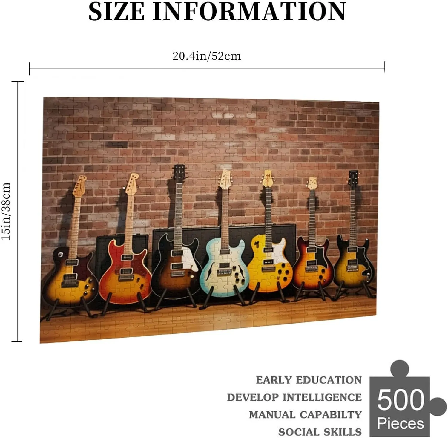 Jigsaw Puzzles 500 Pieces for Adults and Families Music Guitar Electric Musical Jazz Formation Wooden DIY Educational Toys Gift for Home 20.4 x 14.9 in