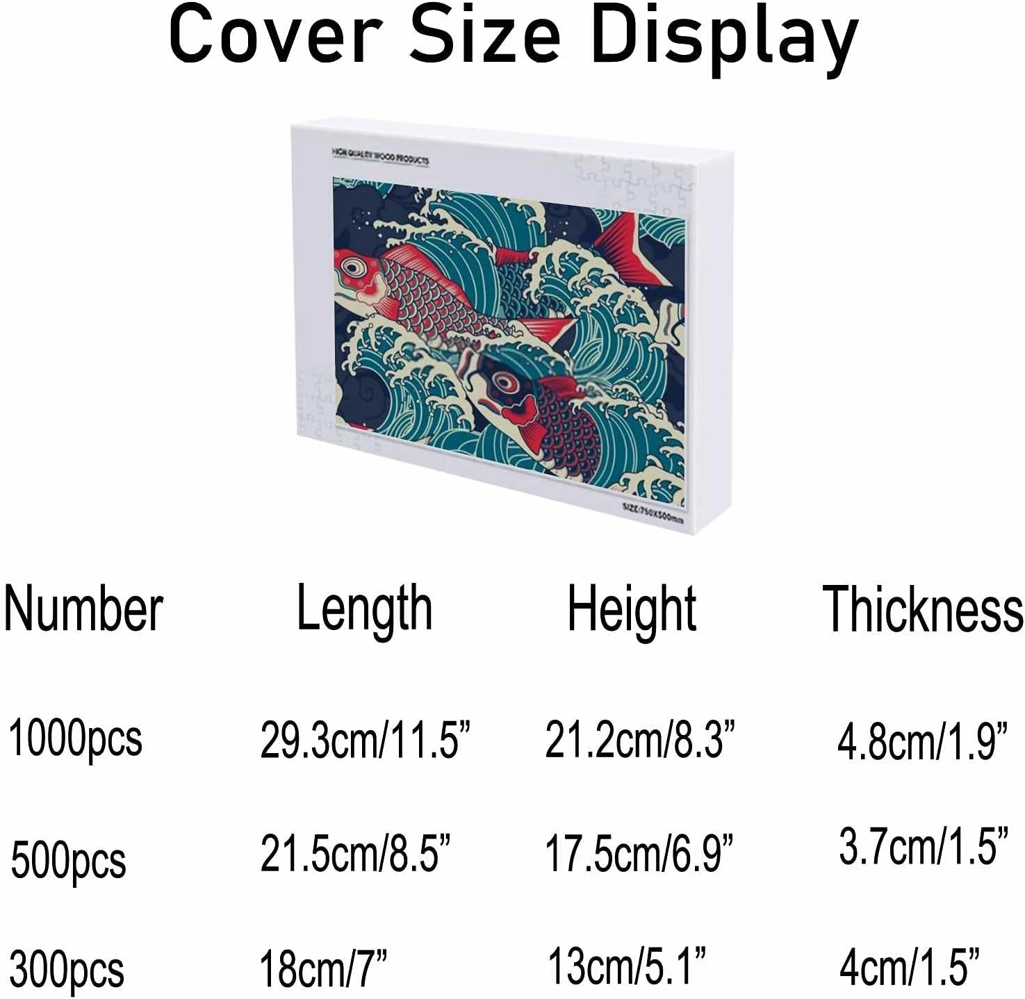 Jigsaw Puzzle 1000 Pieces Colorful Japanese Koi Carp Fish Wave Blue Puzzles for Adults Teens and Kids Creative Gift Puzzles Funny Family Games Multiple Size