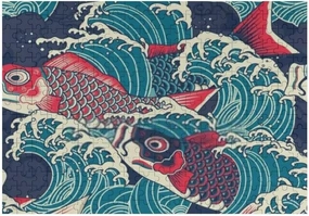 Jigsaw Puzzle 1000 Pieces Colorful Japanese Koi Carp Fish Wave Blue Puzzles for Adults Teens and Kids Creative Gift Puzzles Funny Family Games Multiple Size
