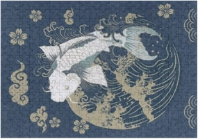 Jigsaw Puzzle 500 Pieces Abstract Art Carp Fish Japanese Wave Puzzles for Adults Teens and Kids Creative Gift Puzzles Funny Family Games Multiple Size