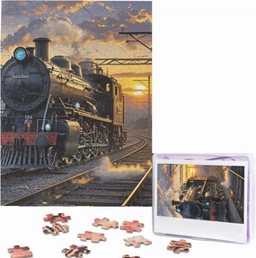 Jigsaw Puzzle from Photos 500 Pieces Personalized Wooden Picture Puzzles Custom Puzzle from Pictures Steam Train Depart Sunset Puzzles for Adults Family Birthday Valentine's Day Gifts