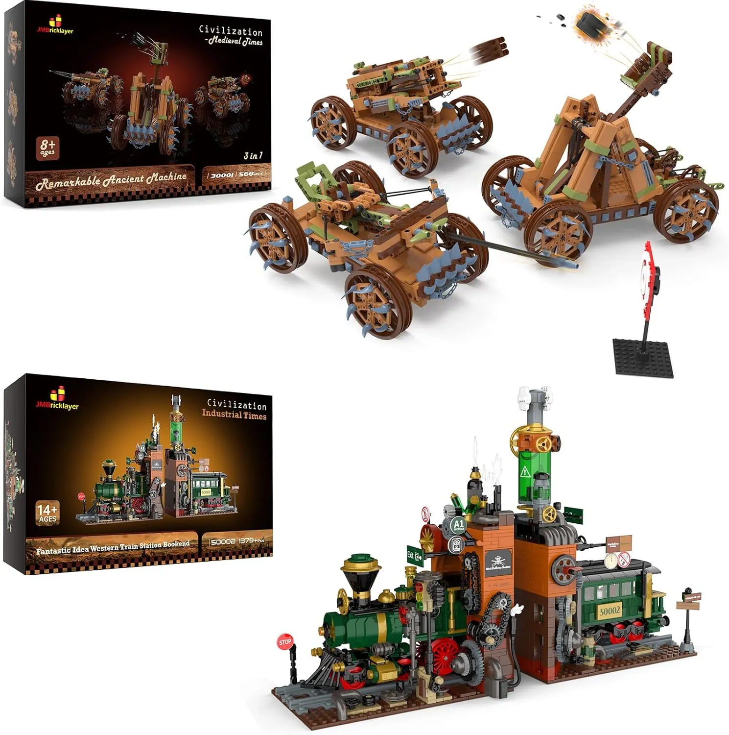 JMBricklayer Steampunk Train Station Medieval Model Building Block