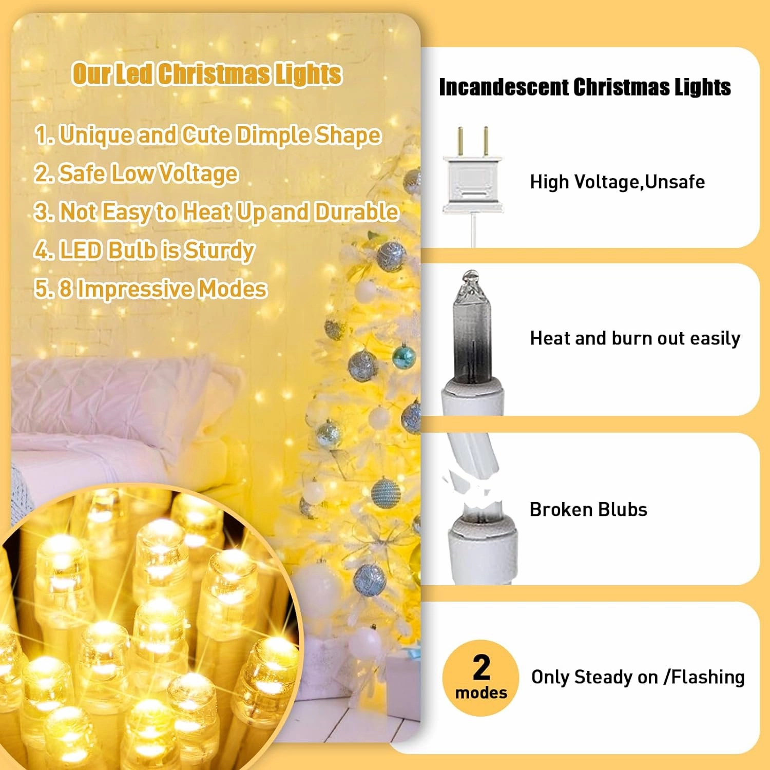 JMEXSUSS Connectable Warm White String Lights Indoor, 8 Modes Christmas Lights Plug in Fairy String Light for Bedroom, 33ft 100 LED Twinkle Lights Outdoor for Christmas Tree Decor