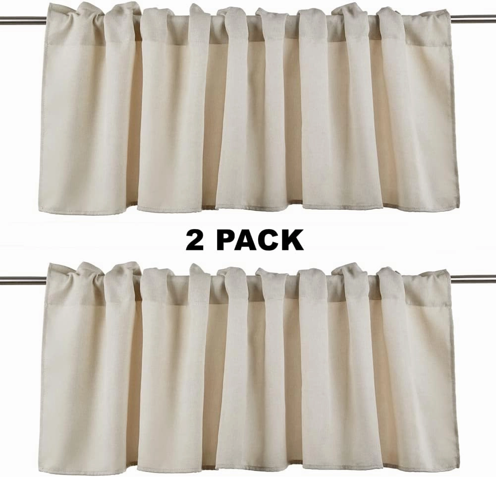 Jola's House 2 Pack Burlap Window Curtain Valances Farmhouse Style Window Treatment Decor Curtains Rod Pocket Valances for Kitchen/Living Room 16" x 56" (White)