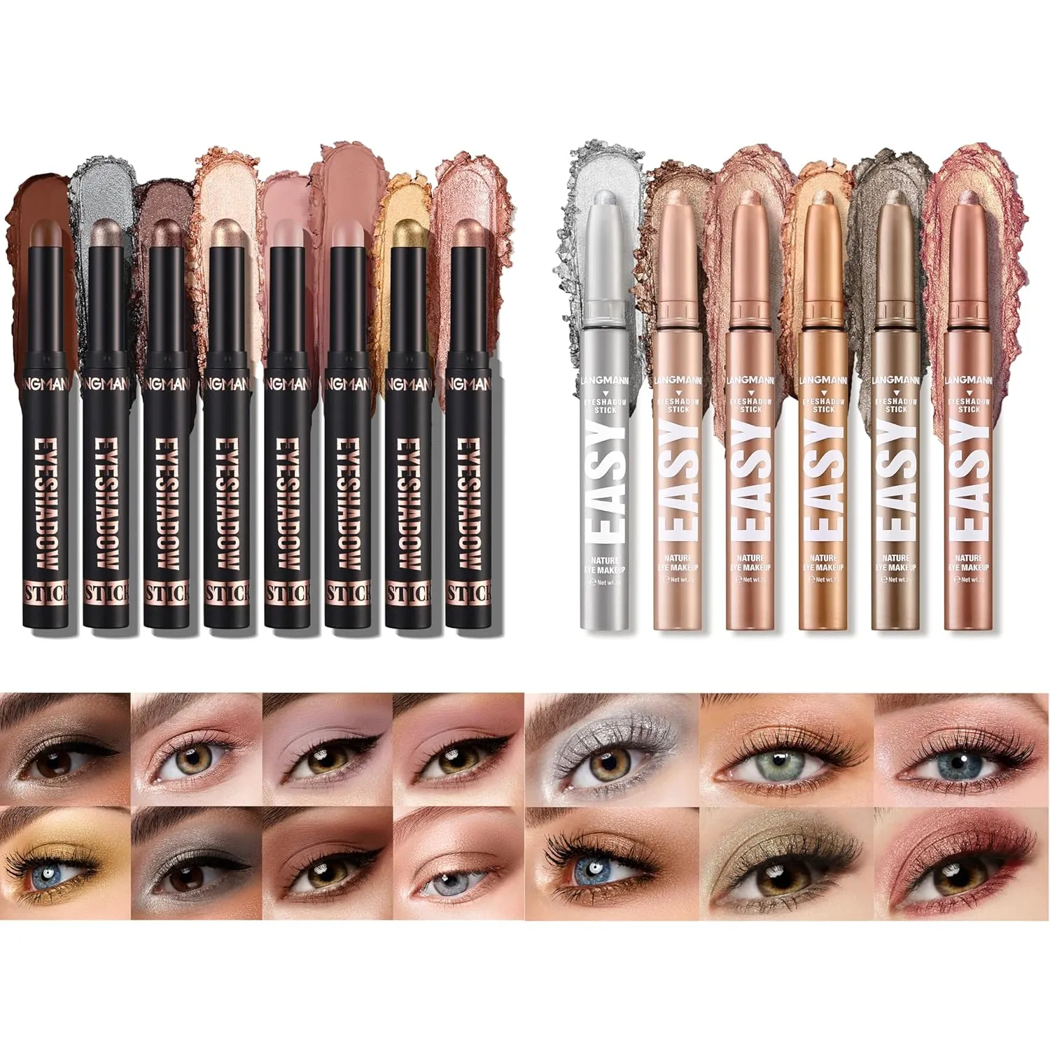 Jolilab Matte Eyeshadow Stick Set, 16 PCS Professional Bright-Colored Contouring and Highlight Cream Eyeshadow, Waterproof Long Lasting High Pigmented