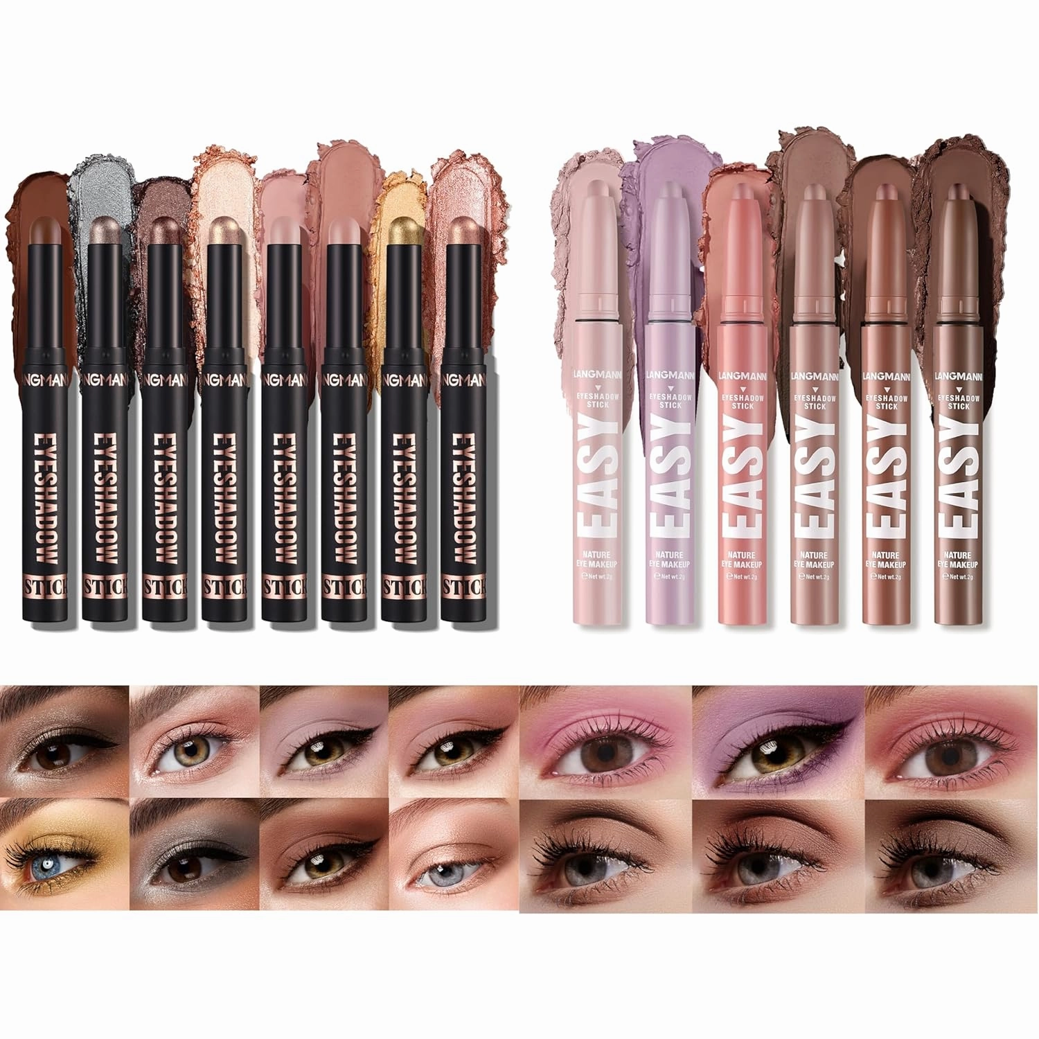 Jolilab Matte Eyeshadow Stick Set, 16 PCS Professional Bright-Colored Contouring and Highlight Cream Eyeshadow, Waterproof Long Lasting High Pigmented