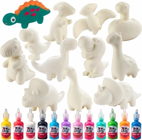 Jumbo Party Craft Kit Dino Squishies (12 Unique Dinosaurs w 12 Fabric Paints)-White Kawaii Scented Slow Rise Squishy Toys, Stress Relief Set, Kids School Summer Camp Project, Birthday Gift (4"-6" ea)
