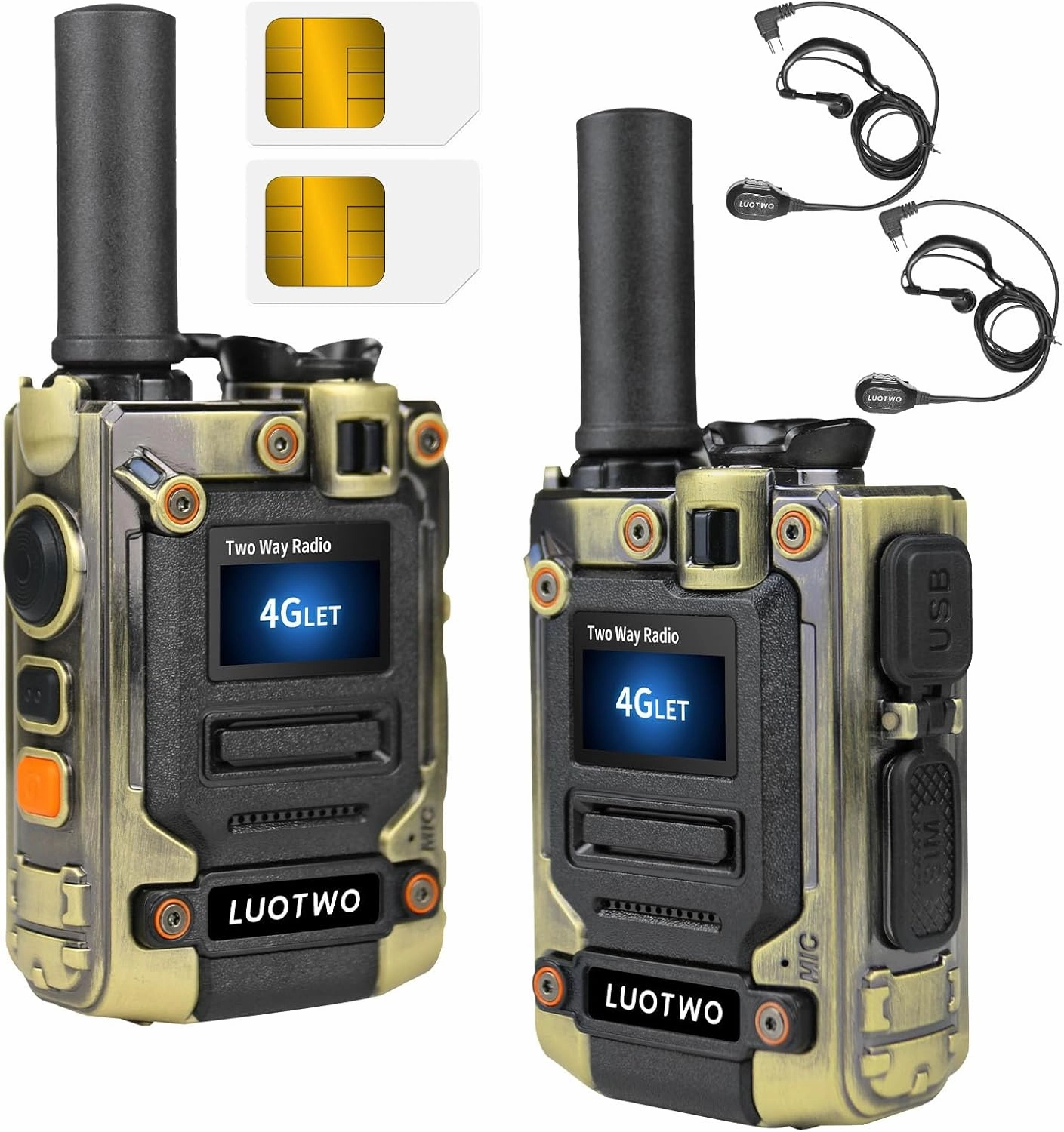 K300 2Pcs 4G Walkie Talkie for Adults Poc Long Range Radio with SIM Cards Two Way Radio 1000 Mile Rechargeable Battery with Flashlight for Hiking Camping Work and Emergency,No Charge