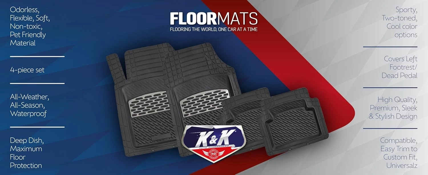 K&K Auto Accessories 3D Car Floor Mat Thick 8 Lb Heavy Duty Durable Universal Sapphire Carbon Deep Dish for Cars SUVs Minivan Truck