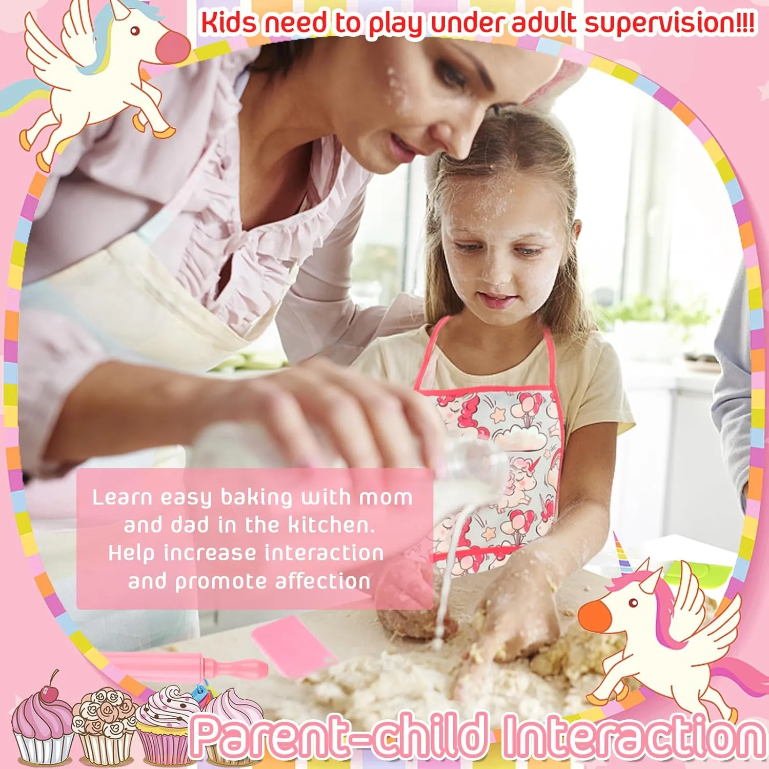 KAEGREEL Kids Baking Chef Set with Unicorn Apron and Mitt, 26pcs Kid Cooking Set with Chef Hat Spoons Whisk, Chef Dress Up Role Play Gifts for Girls Boys Aged 3 4 5 6 7 8