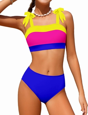 KANGKANG Girls Swimsuit Solid Color Block Adjustable Straps Teen Girl Bikini Set Kids Bathing Suits for Girls Size 7-16