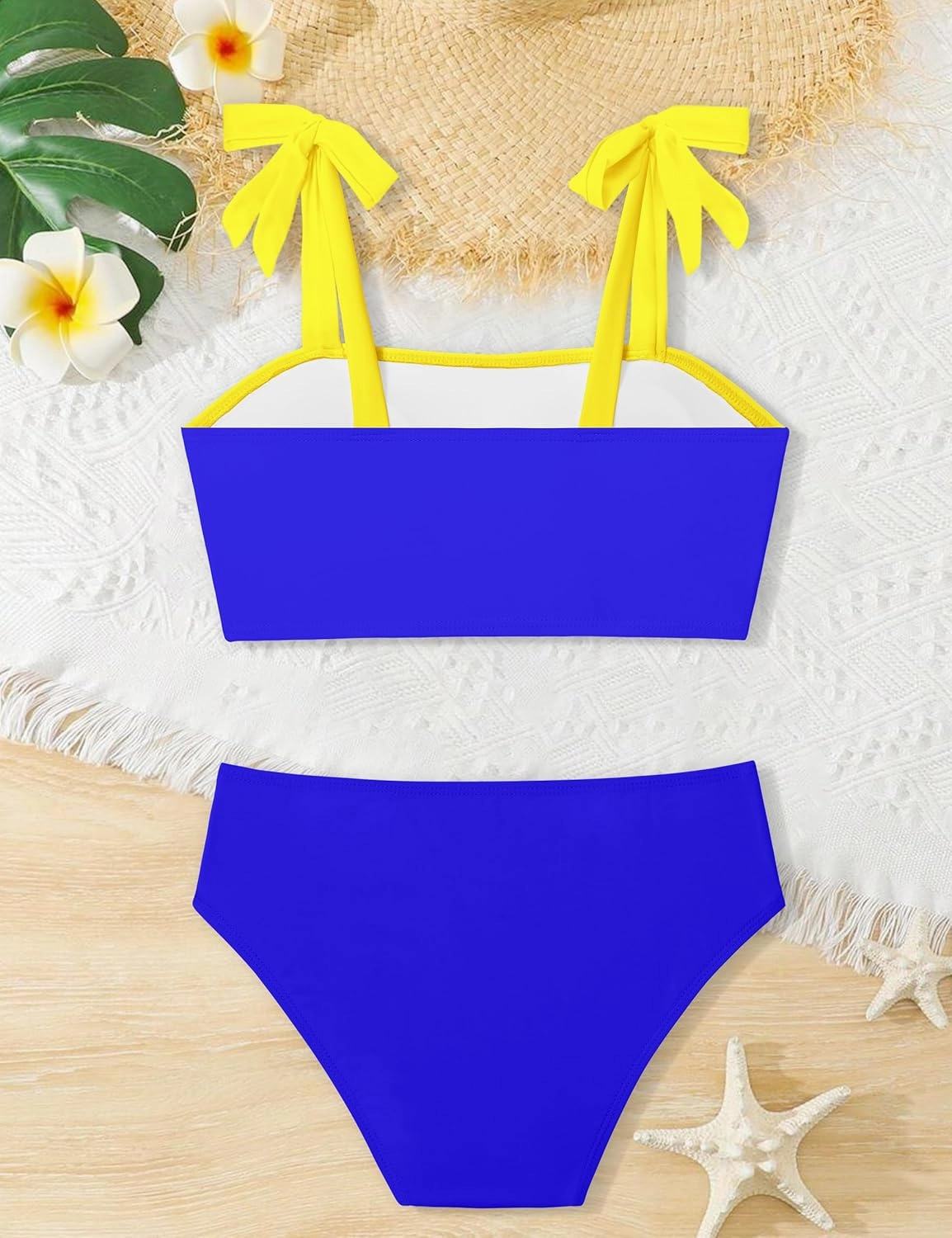KANGKANG Girls Swimsuit Solid Color Block Adjustable Straps Teen Girl Bikini Set Kids Bathing Suits for Girls Size 7-16