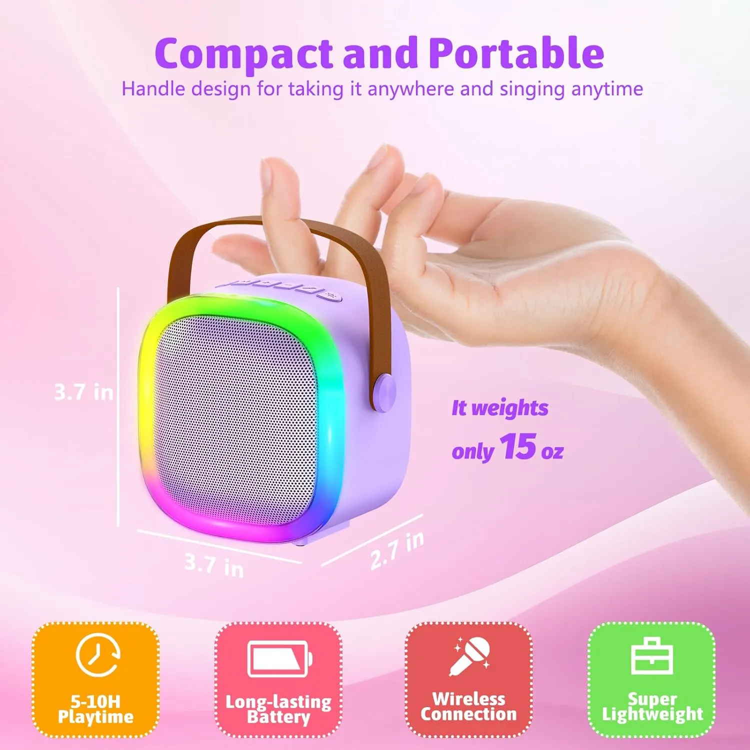 Karaoke Machine for Kids Adults, Portable Bluetooth Speaker with 2 Wireless Microphones and LED Lights, Kids Toys Birthday Gifts for Girls and Boys Ages 4, 5, 6, 7, 8,9,10,11,12  Years, Home Party