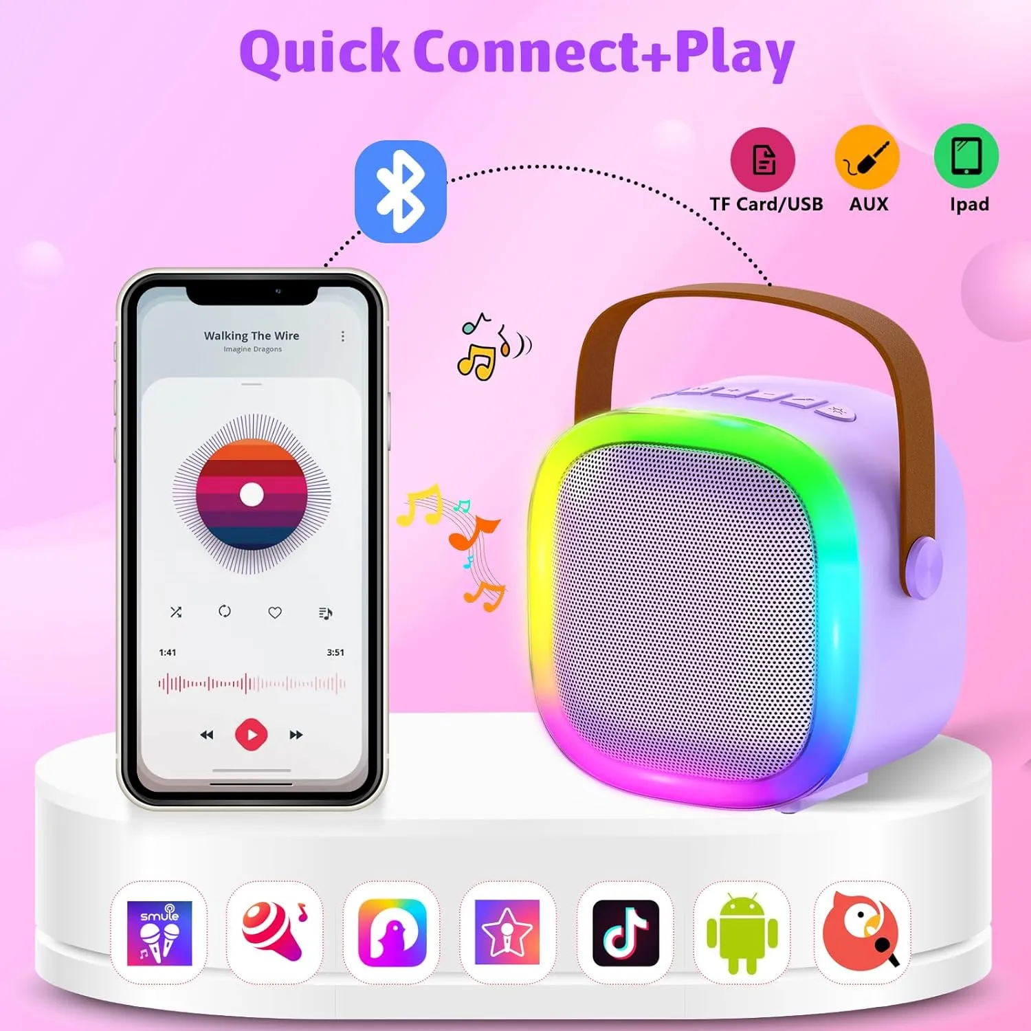 Karaoke Machine for Kids Adults, Portable Bluetooth Speaker with 2 Wireless Microphones and LED Lights, Kids Toys Birthday Gifts for Girls and Boys Ages 4, 5, 6, 7, 8,9,10,11,12  Years, Home Party