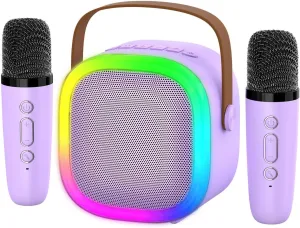 Karaoke Machine for Kids Adults, Portable Bluetooth Speaker with 2 Wireless Microphones and LED Lights, Kids Toys Birthday Gifts for Girls and Boys Ages 4, 5, 6, 7, 8,9,10,11,12  Years, Home Party
