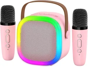 Karaoke Machine for Kids Adults, Portable Bluetooth Speaker with 2 Wireless Microphones and LED Lights, Kids Toys Birthday Gifts for Girls Boys Ages 4, 5, 6, 7, 8,9,10,11,12  Years