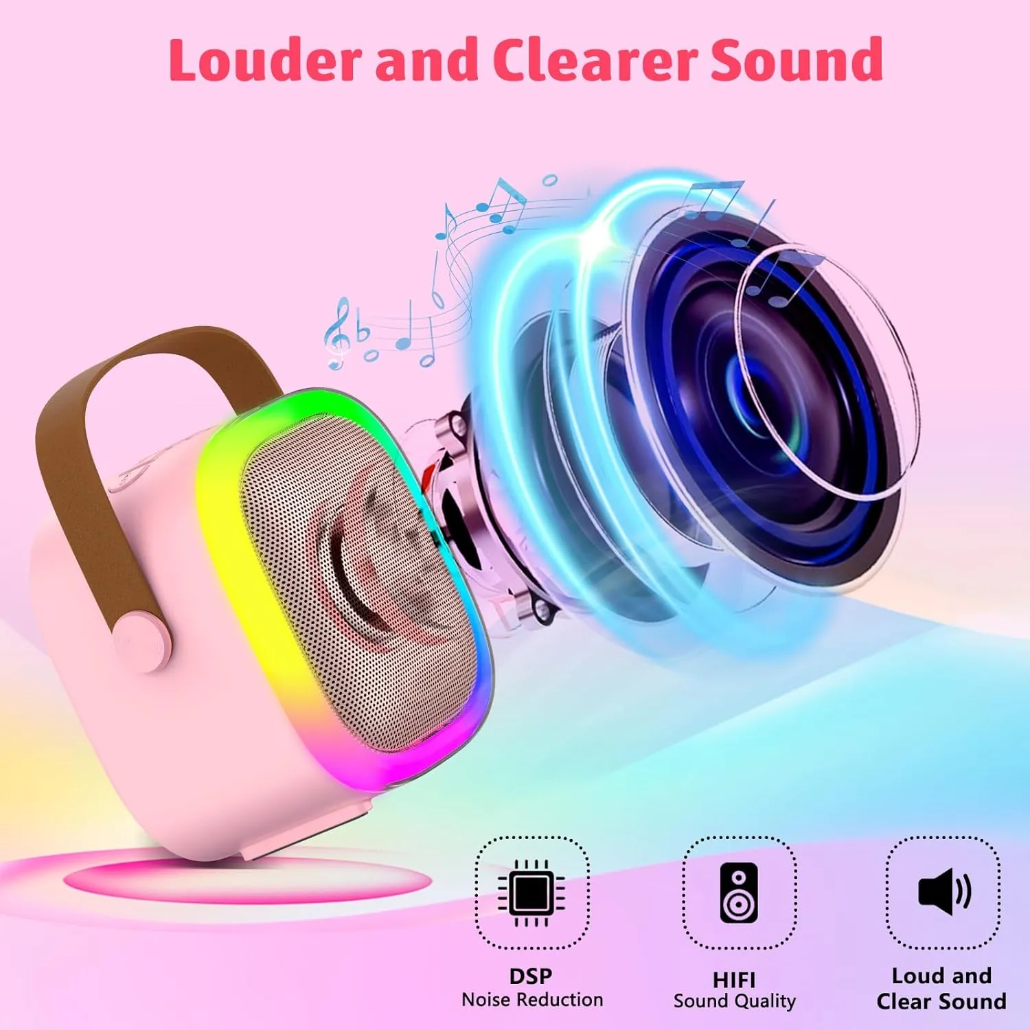 Karaoke Machine for Kids Adults, Portable Bluetooth Speaker with 2 Wireless Microphones and LED Lights, Kids Toys Birthday Gifts for Girls Boys Ages 4, 5, 6, 7, 8,9,10,11,12  Years