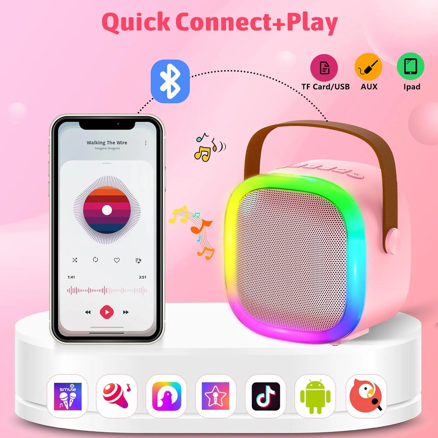 Karaoke Machine for Kids Adults, Portable Bluetooth Speaker with 2 Wireless Microphones and LED Lights, Kids Toys Birthday Gifts for Girls Boys Ages 4, 5, 6, 7, 8,9,10,11,12  Years
