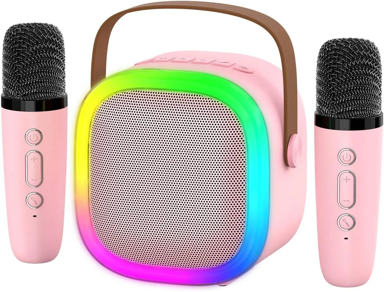 Karaoke Machine for Kids Adults, Portable Bluetooth Speaker with 2 Wireless Microphones and LED Lights, Kids Toys Birthday Gifts for Girls Boys Ages 4, 5, 6, 7, 8,9,10,11,12  Years