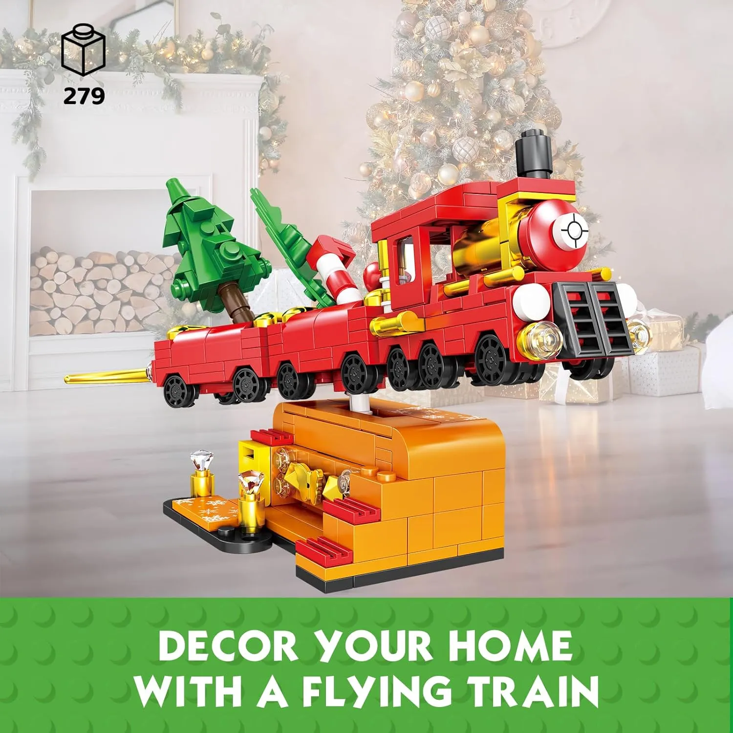 KAZI Christmas Train Building Toys for Kids,Christmas Train Sets with Christmas Tree,Indoor Christmas Decorations for Tabletop & Home,Christmas Party Favors, for Boys Girls Ages 8 
