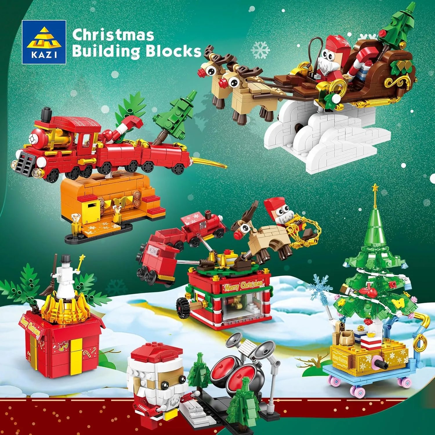 KAZI Christmas Train Building Toys for Kids,Christmas Train Sets with Christmas Tree,Indoor Christmas Decorations for Tabletop & Home,Christmas Party Favors, for Boys Girls Ages 8 