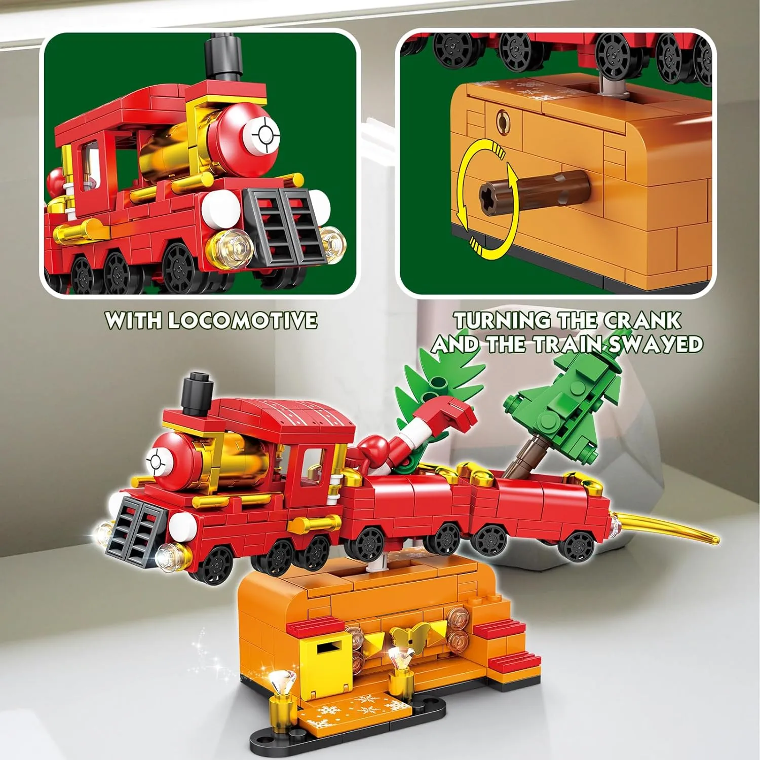 KAZI Christmas Train Building Toys for Kids,Christmas Train Sets with Christmas Tree,Indoor Christmas Decorations for Tabletop & Home,Christmas Party Favors, for Boys Girls Ages 8 