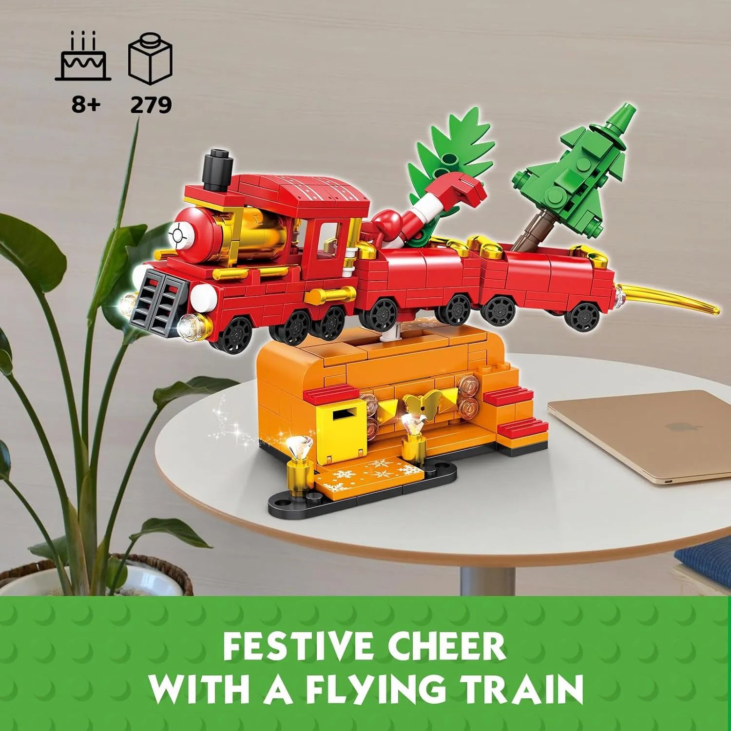 KAZI Christmas Train Building Toys for Kids,Christmas Train Sets with Christmas Tree,Indoor Christmas Decorations for Tabletop & Home,Christmas Party Favors, for Boys Girls Ages 8 