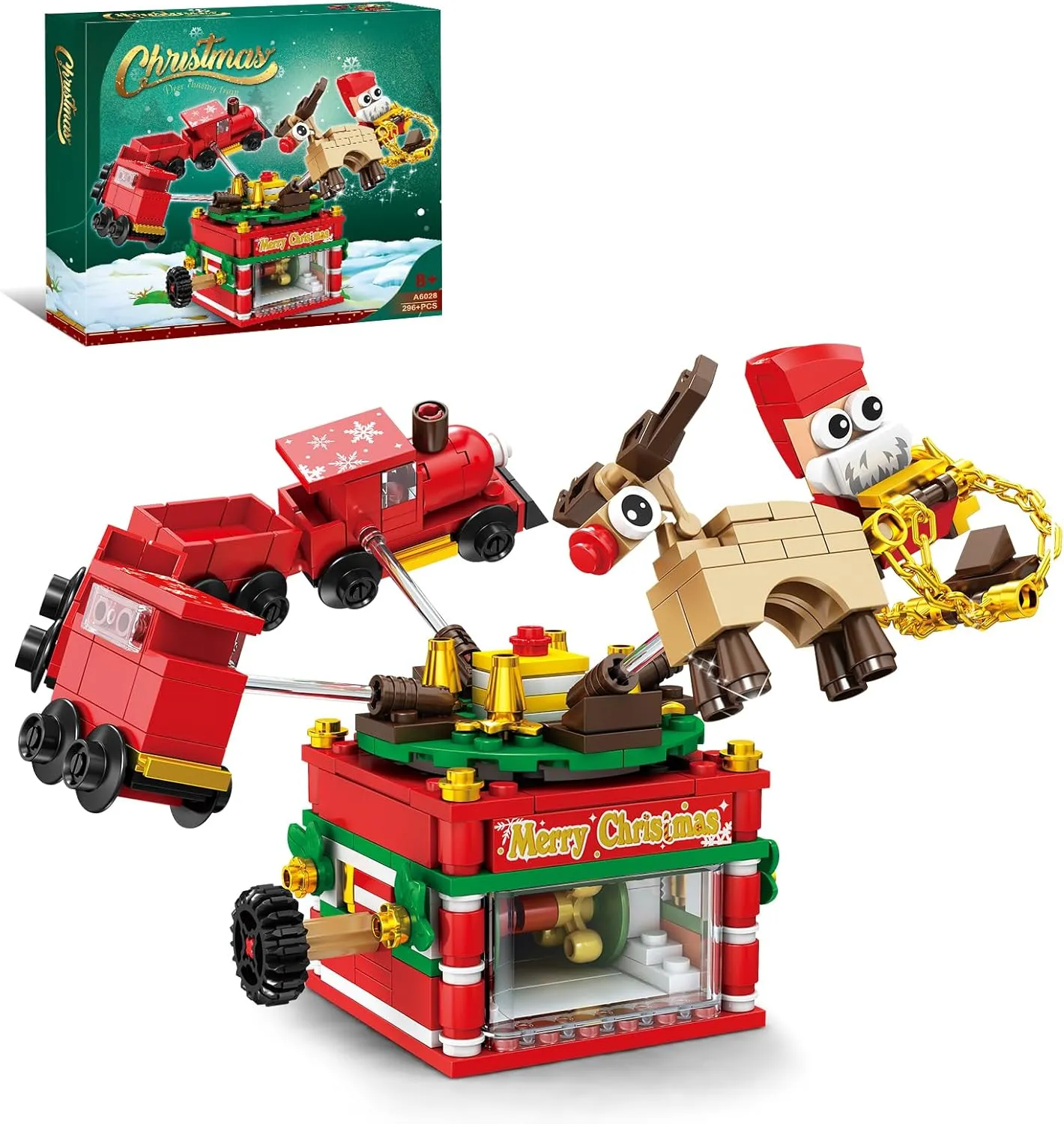 KAZI Christmas Train Building Toys for Kids,Christmas Train Sets with Santa Claus and Reindeer,Christmas Decorations for Tabletop & Home,Christmas Party Favors, for Boys Girls Ages 8 