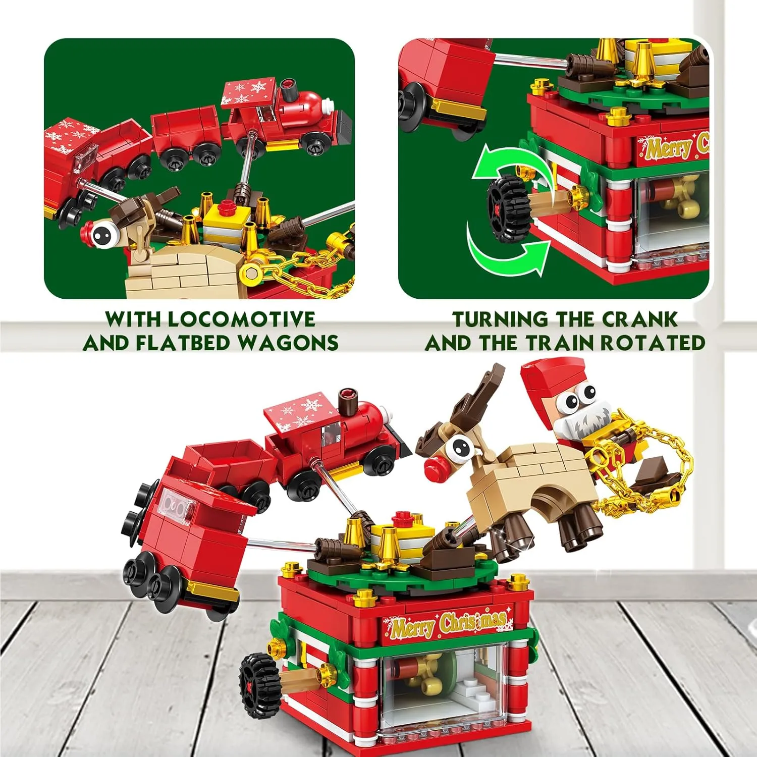 KAZI Christmas Train Building Toys for Kids,Christmas Train Sets with Santa Claus and Reindeer,Christmas Decorations for Tabletop & Home,Christmas Party Favors, for Boys Girls Ages 8 