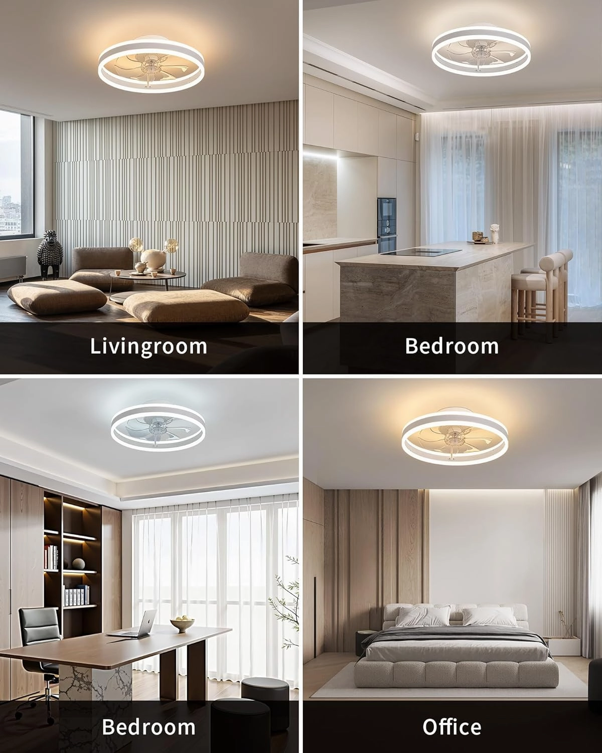 KDG 19.7" Low Profile LED Ceiling Fans with Light, Reversible Flush Mount with Remote and 6 Winds Speeds Fan Lighting, 3 Colors Dimmable for Bedroom, Living Room, Kids, Dinning Room, Kitchen (White)