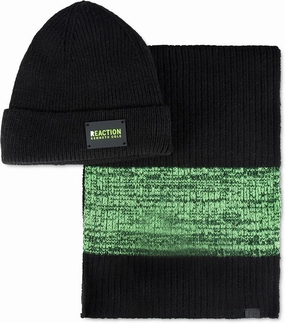 Kenneth Cole REACTION Men's Neon Beanie and Scarf Set (Black, One Size)