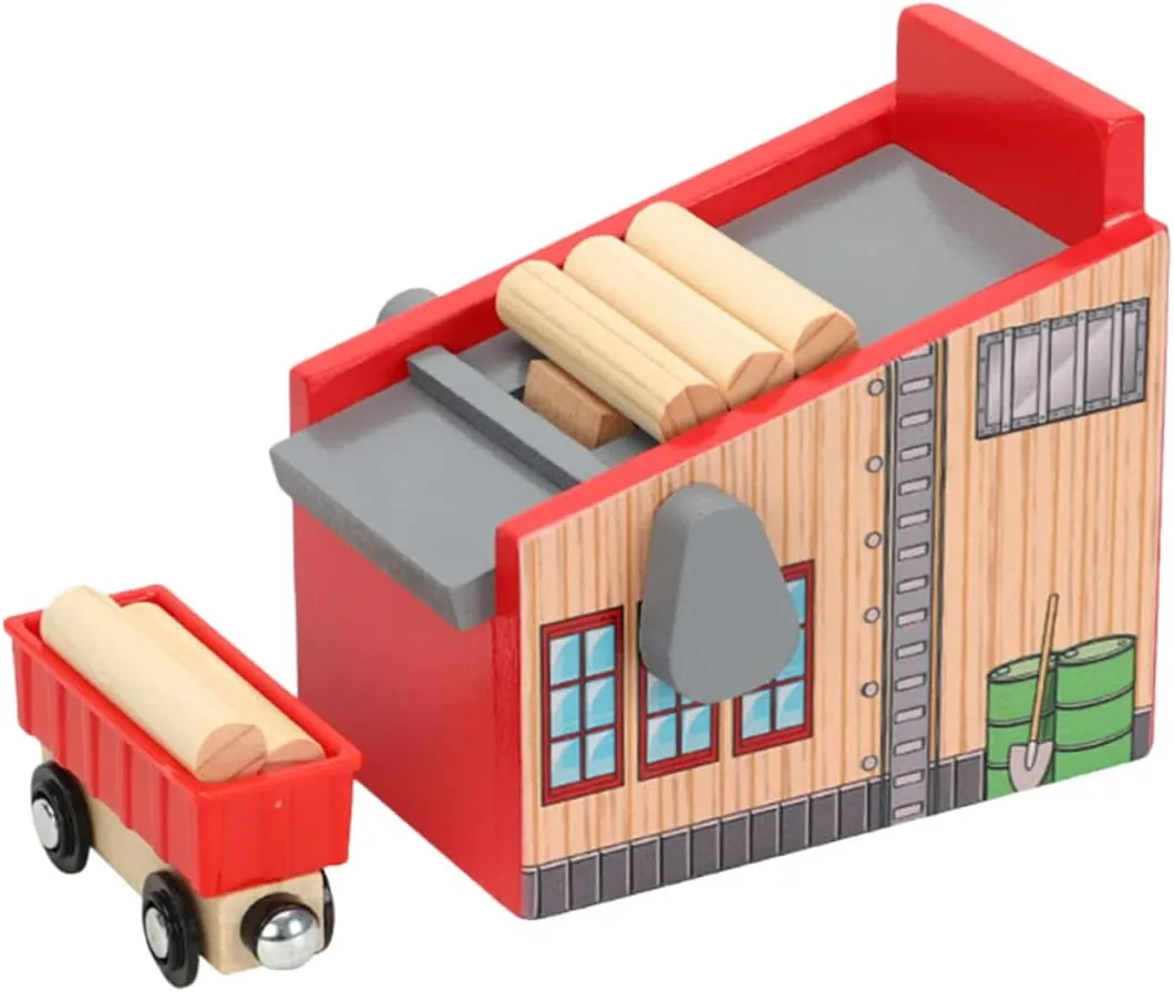 KICHOUSE Train Tracks Accessories Toy Trains Wooden Logging Camp Blocks Toy Set Child DIY
