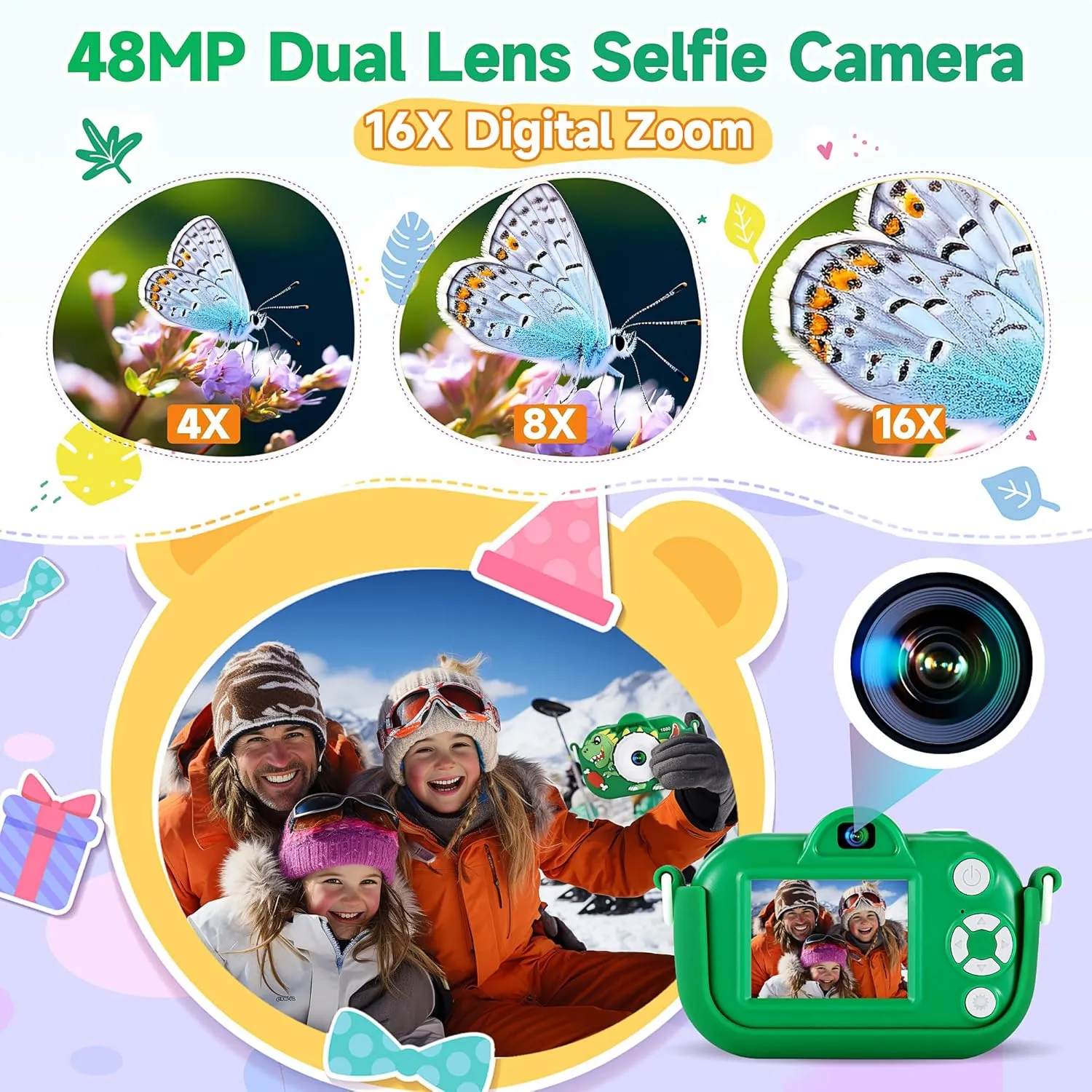 Kids Camera Boys Toys for 3 4 5 6 7 8 9 Years Old Boys, 48MP Dual Lens Kids Digital Camera Toddler Camera Christmas Birthday Gifts, 1080P HD Video Selfie Camera with 32G SD Card