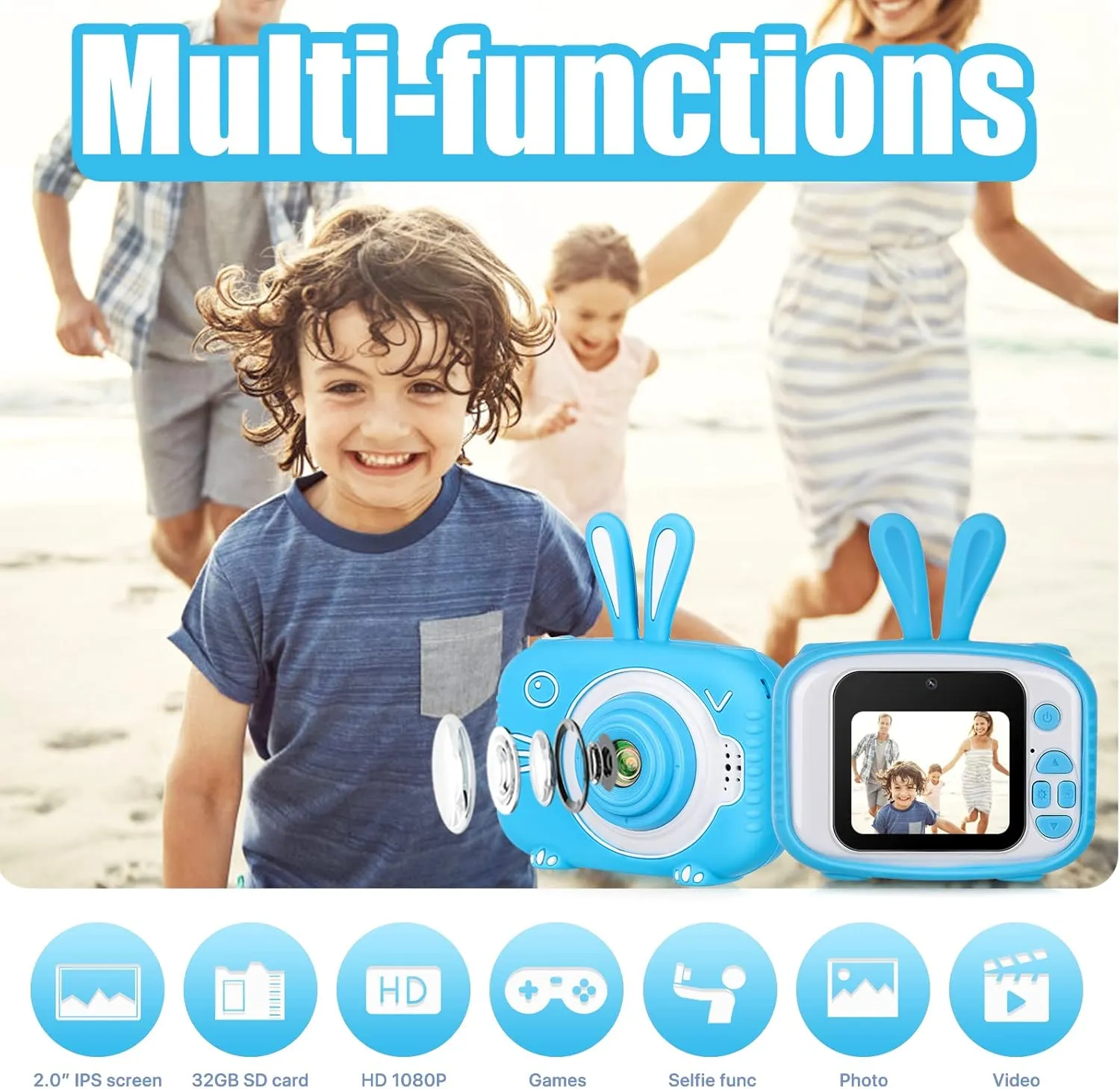 Kids Camera for Girls Boys 3-12 Years Old Selfie Children Camera Infant Toys Bunny 1080P HD Digital Video Camera for Toddler Christmas Easter Birthday Gifts with 32GB SD Card