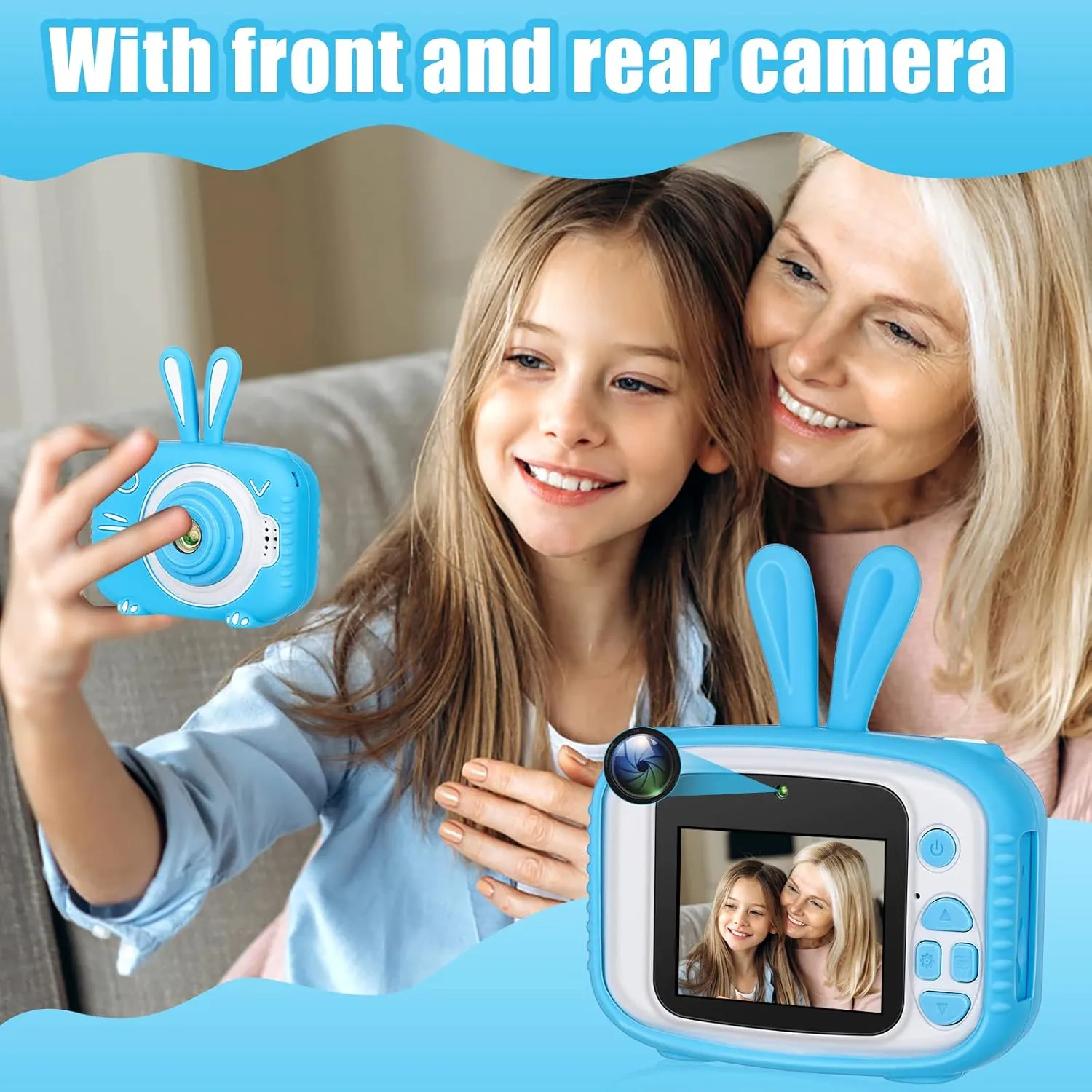Kids Camera for Girls Boys 3-12 Years Old Selfie Children Camera Infant Toys Bunny 1080P HD Digital Video Camera for Toddler Christmas Easter Birthday Gifts with 32GB SD Card