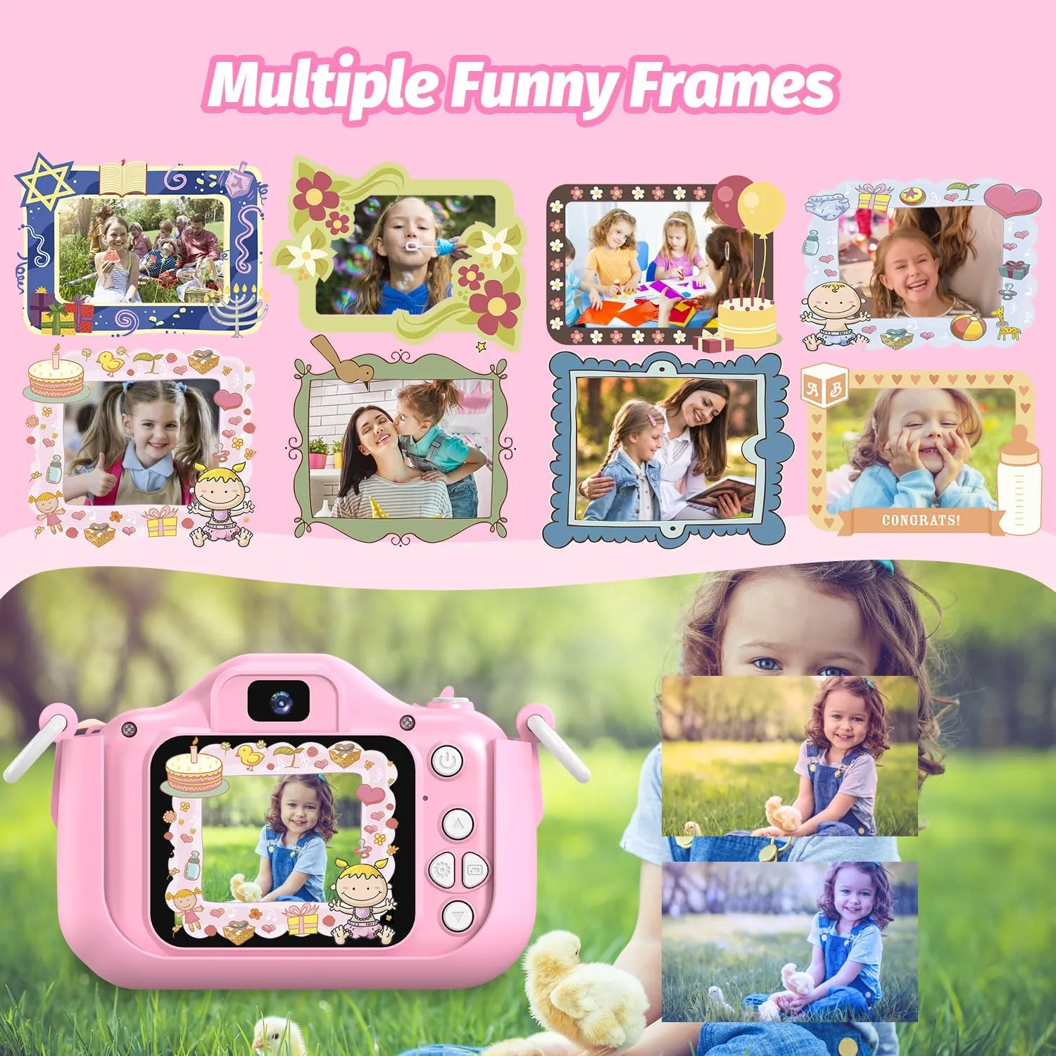 Kids Camera for Girls, Selfie Camera 3-12 Years Old, Christmas Birthday Gift, Little Girls Toys for 3-9 Years Old. (Pink-02)