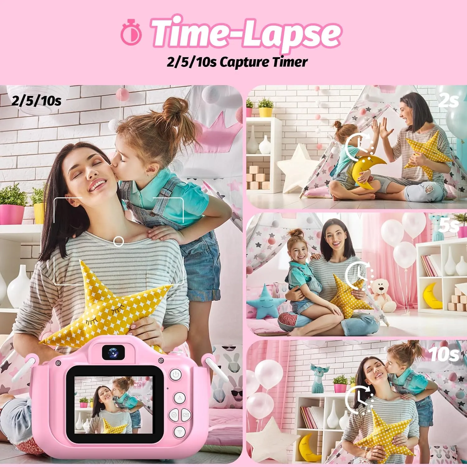 Kids Camera for Girls, Selfie Camera 3-12 Years Old, Christmas Birthday Gift, Little Girls Toys for 3-9 Years Old. (Pink-02)