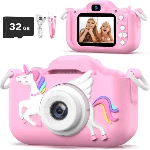 Kids Camera for Girls, Selfie Camera 3-12 Years Old, Christmas Birthday Gift, Little Girls Toys for 3-9 Years Old. (Pink-02)
