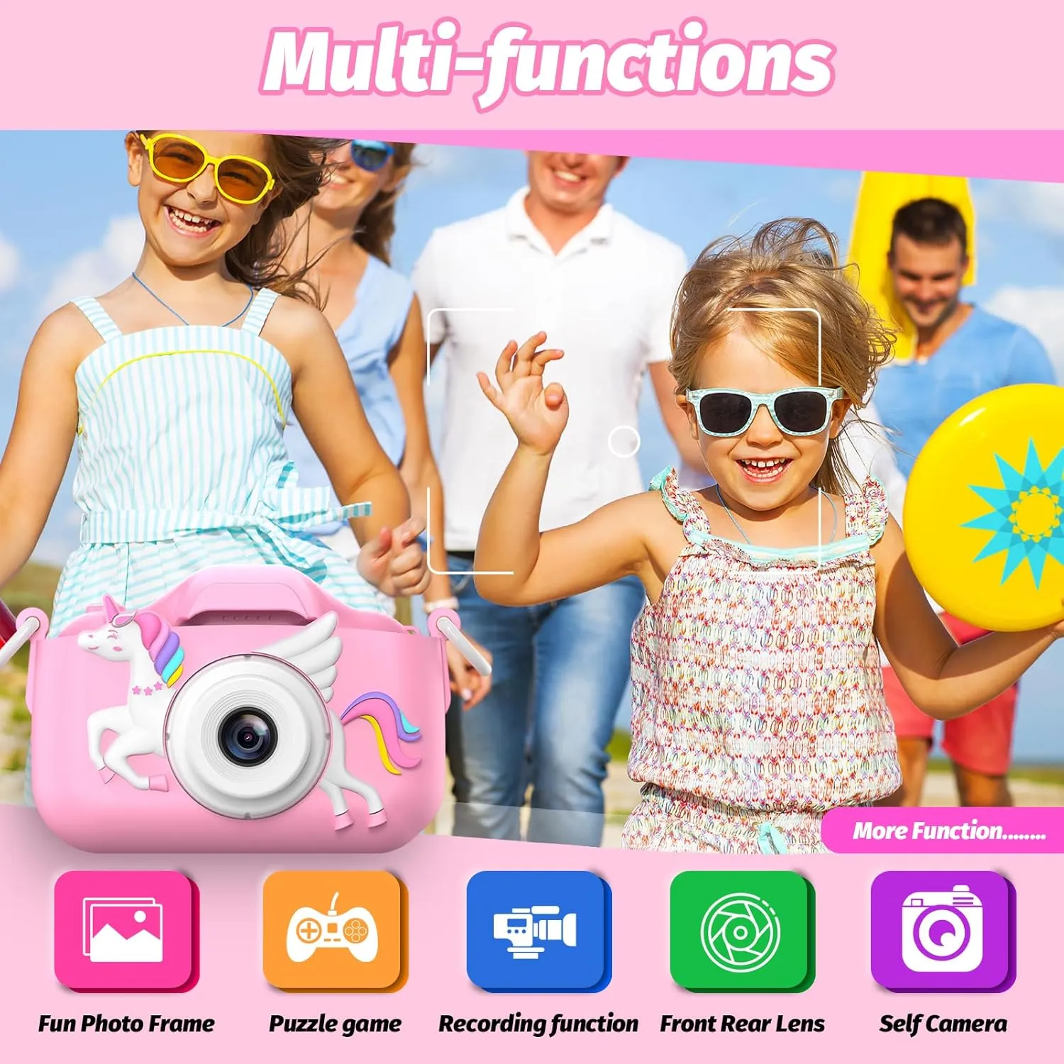 Kids Camera for Girls, Selfie Camera 3-12 Years Old, Christmas Birthday Gift, Little Girls Toys for 3-9 Years Old. (Pink-02)