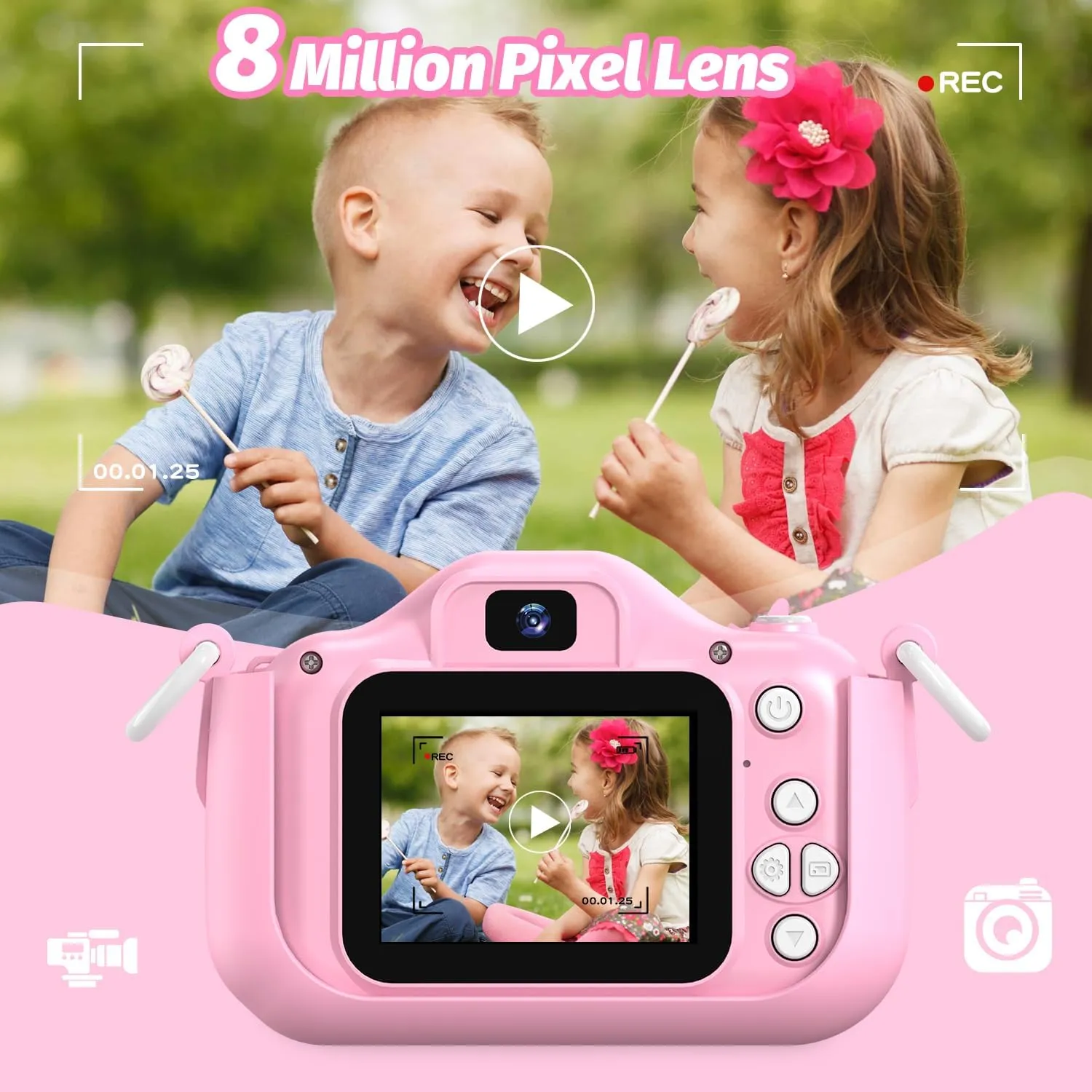 Kids Camera for Girls, Selfie Camera 3-12 Years Old, Christmas Birthday Gift, Little Girls Toys for 3-9 Years Old. (Pink-02)